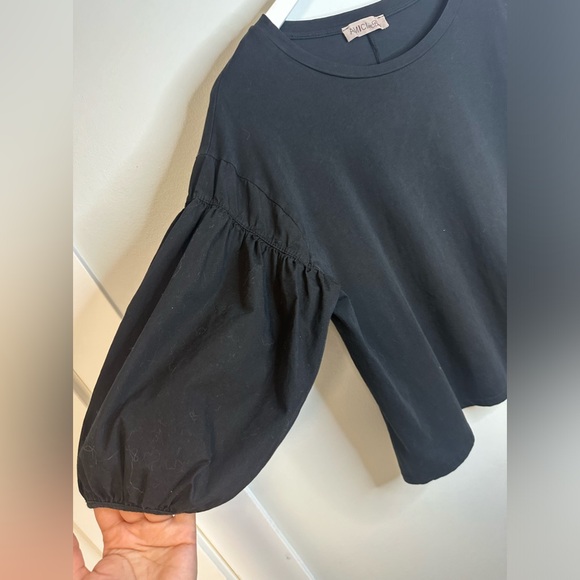 Amici by Baci Cotton Black Puff Ballon Sleeve Made in Italy Top Women’s - Picture 10 of 14